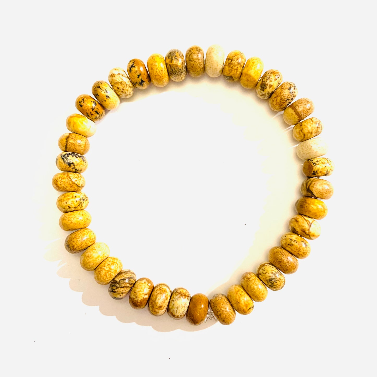 Petrified Wood Rondelle Bead Bracelet 7.5”