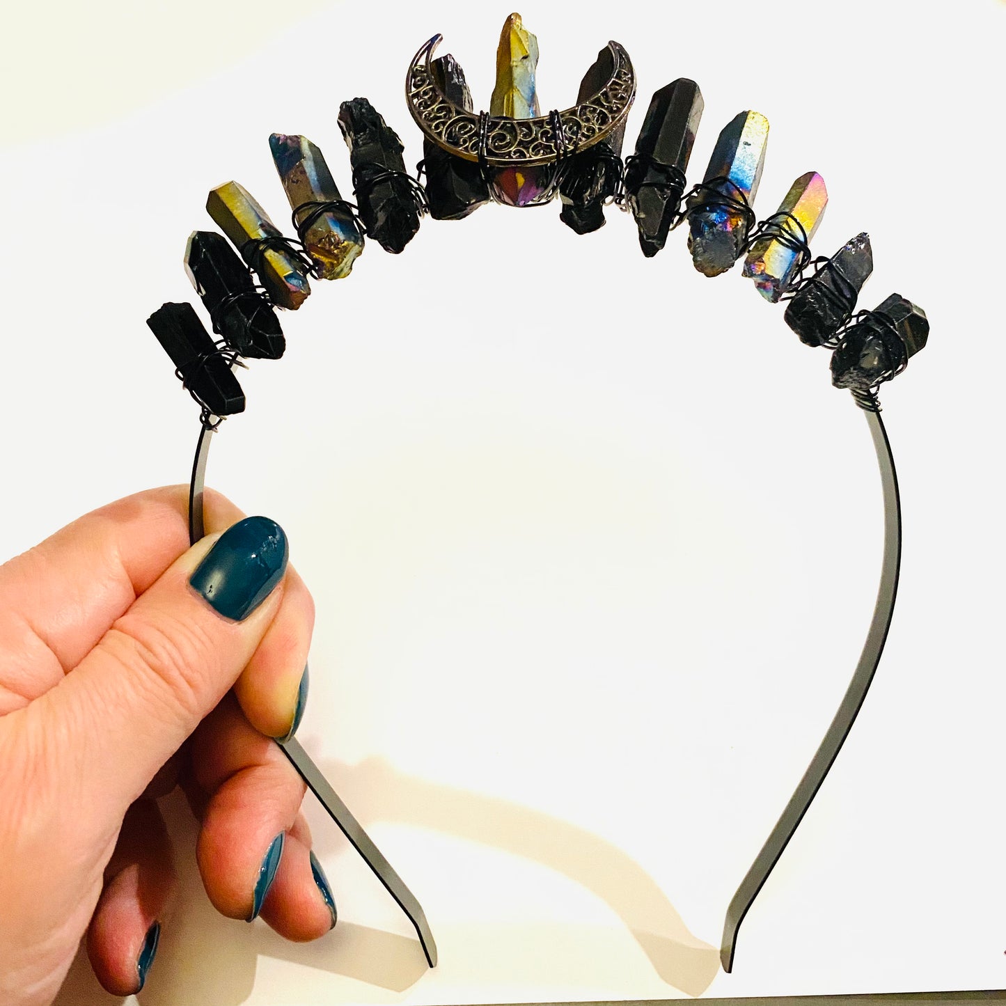 Black and Iridescent Silver Crystal Crown