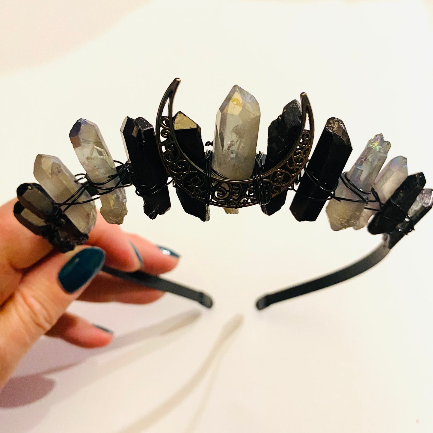 Black and Iridescent Clear Crystal Crown