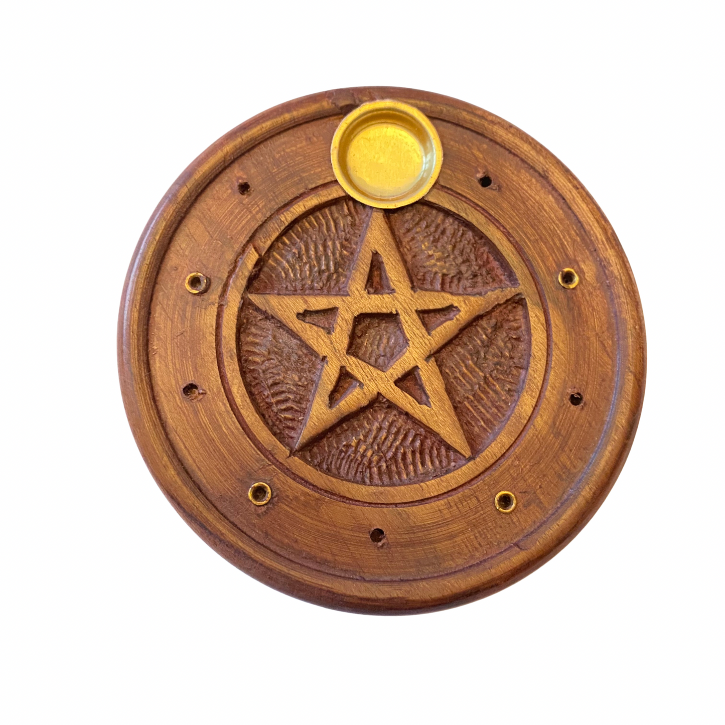 Pentagram Round Wooden Incense Burner