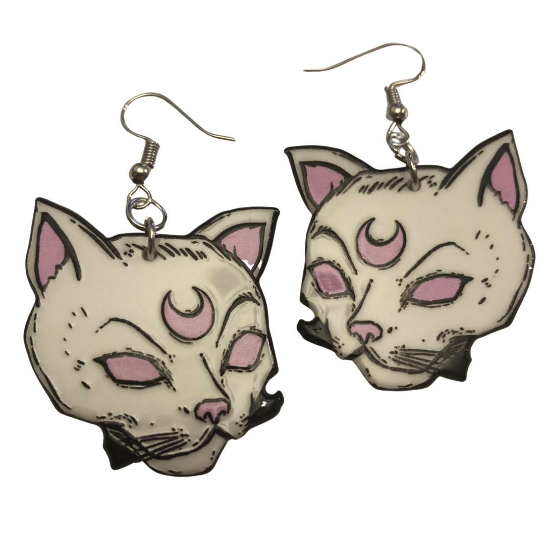 White Cat Acrylic Earrings