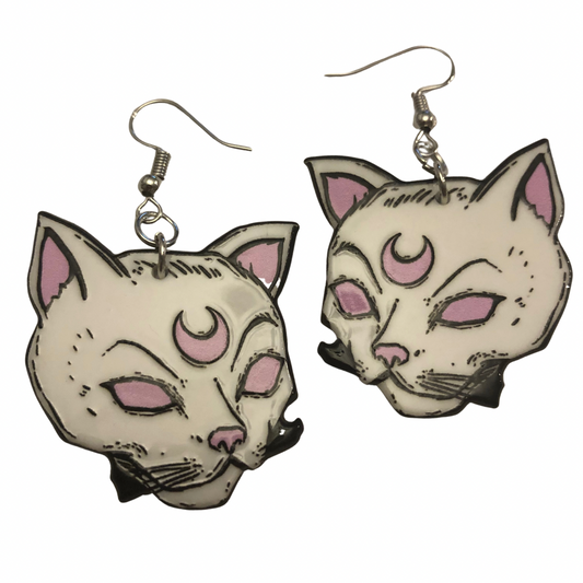 White Cat Acrylic Earrings