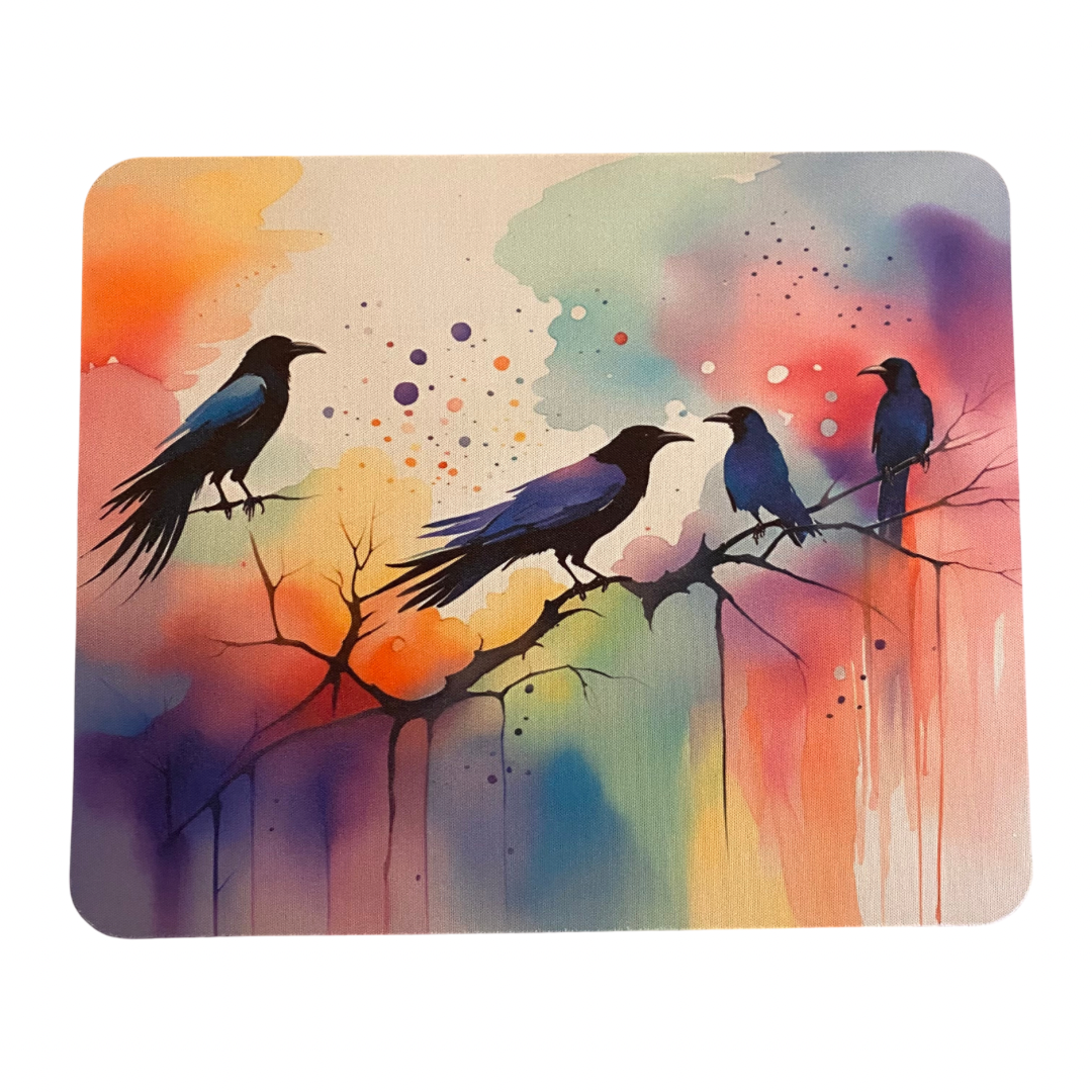 Watercolor Crows Mouse Pad