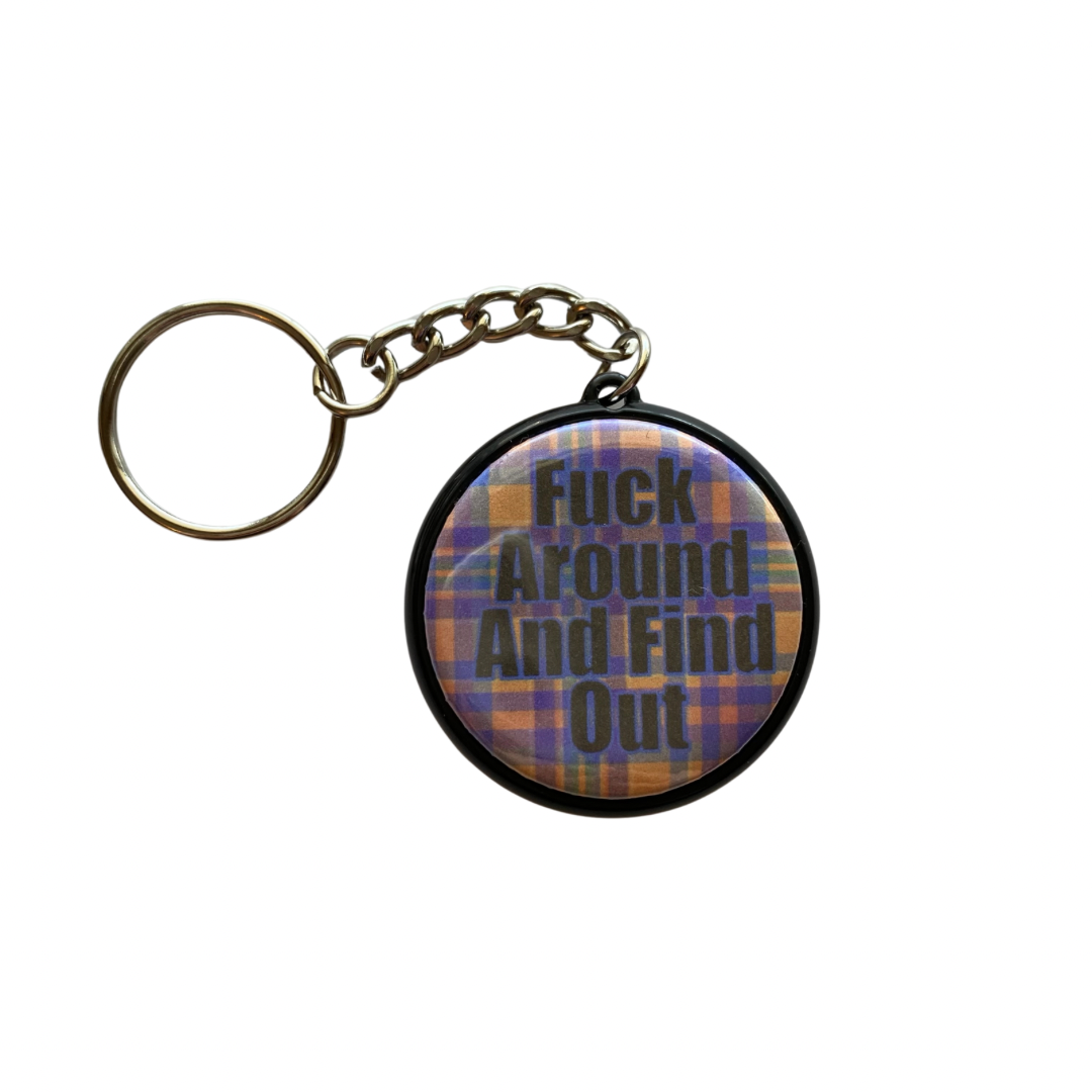 Fuck Around (plaid) Round Keychain