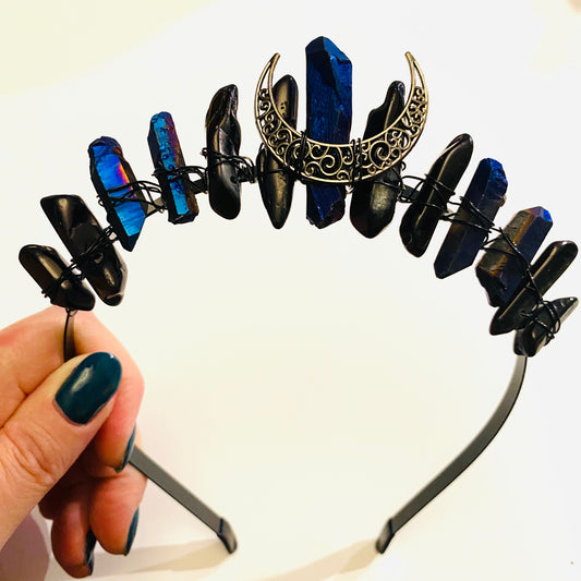 Black and Iridescent Black Crystal Crown