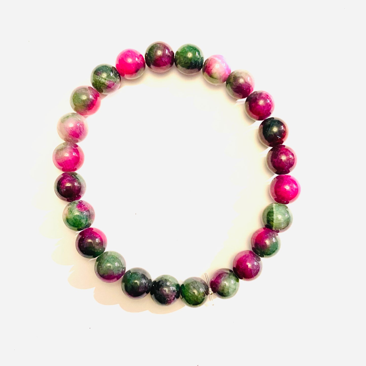 Green and Pink Bead Stone Bracelet 7.5”