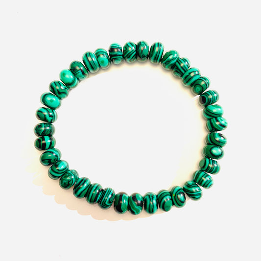 Malachite Rondelle Bead Bracelet 7.5”