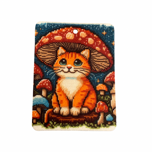 Needlepoint Mushroom Cat Air Freshener Felt