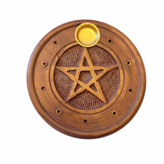 Pentagram Round Wooden Incense Burner