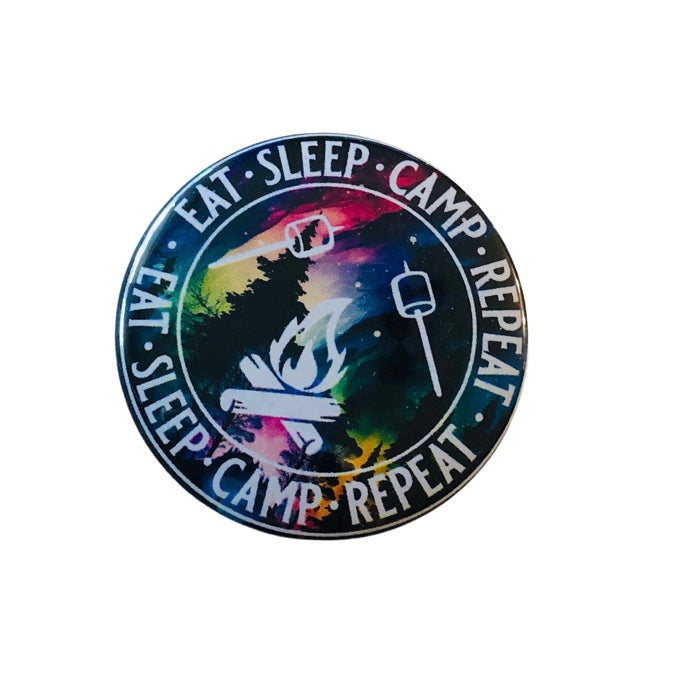 Eat Sleep Camp Round Pin