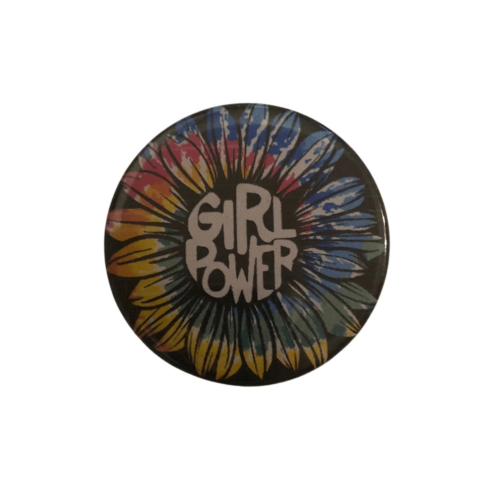 Girl Power Flower round pin