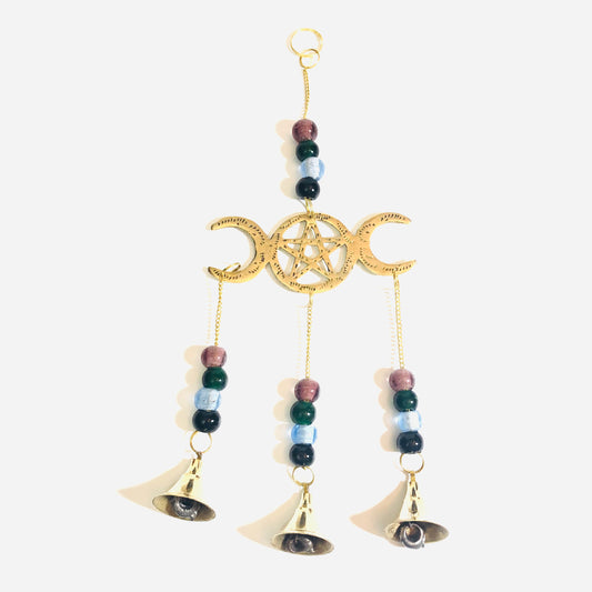 3 Moon Pentacle Beaded Hanging Bells